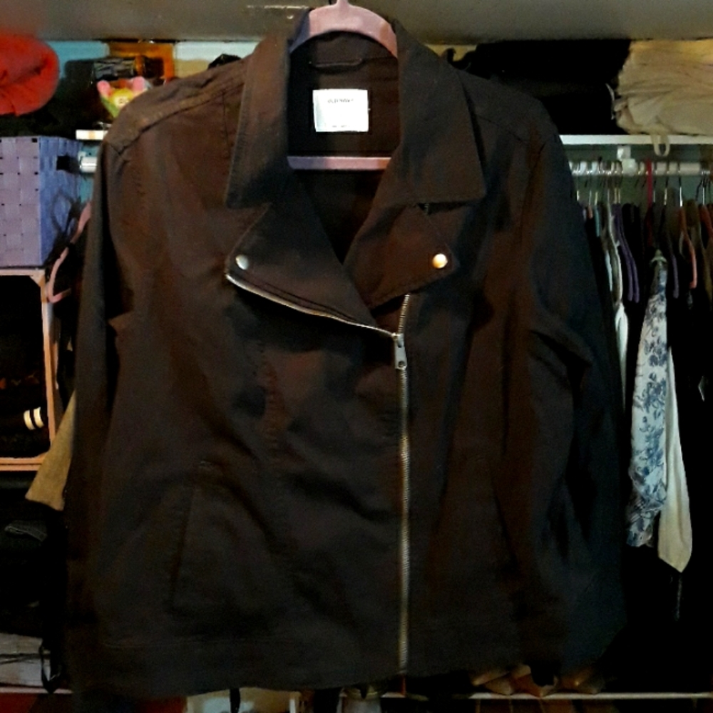 OLD NAVY black denim biker Jacket size XL